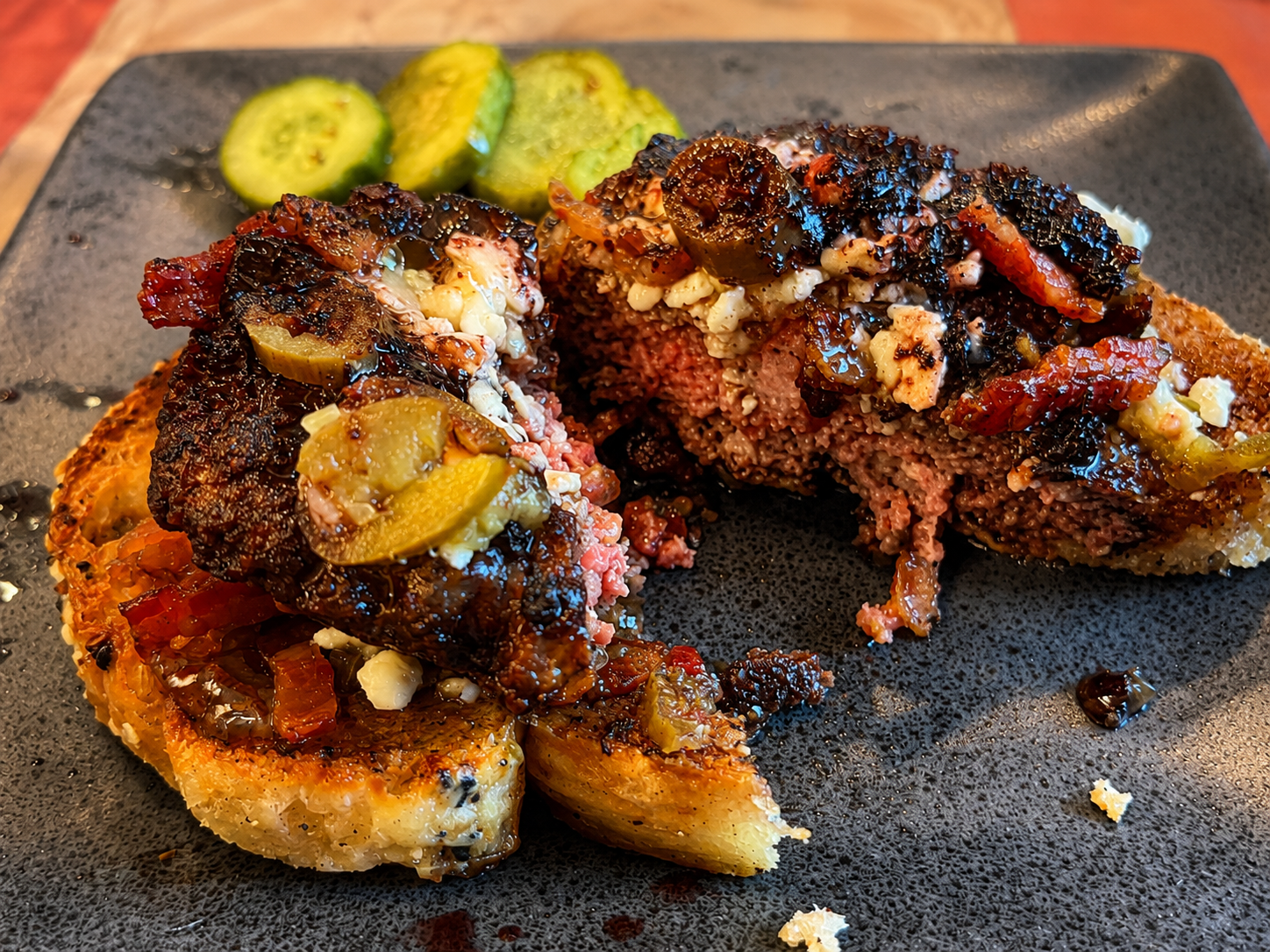 Cooked burger made with J Bar T Highland ground beef